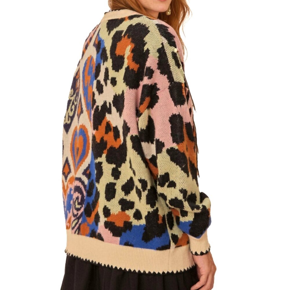 FARM Rio Mixed Ikat Hearts Knit Cardigan - Picture 2 of 9